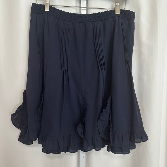 Cremieux Navy Blue Ruffle Pintucked Skirt Large Feminine Flouncy‎ Office Church - Picture 4 of 8